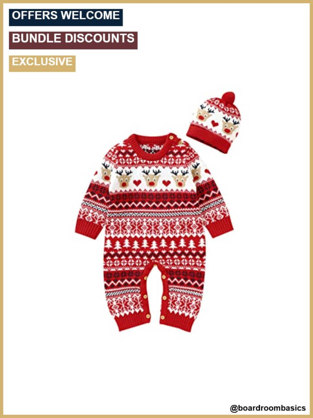 Baby First Christmas Knit Sweater Romper Crewneck Long Sleeve Snap